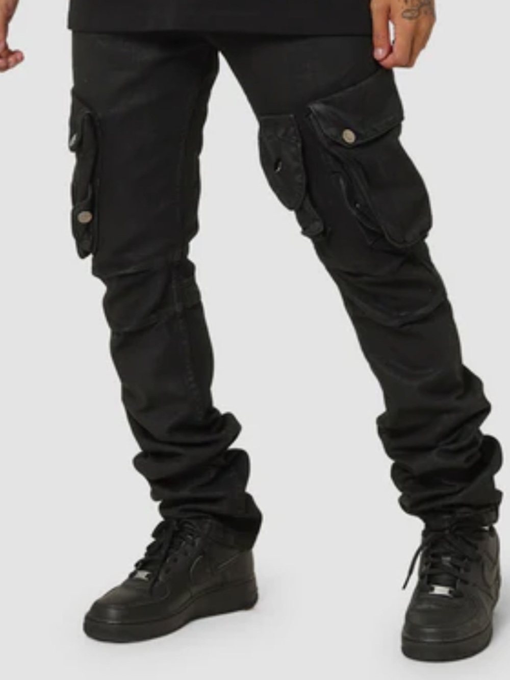 MNML Mens Waxed Black Cargo Pants, Size 33